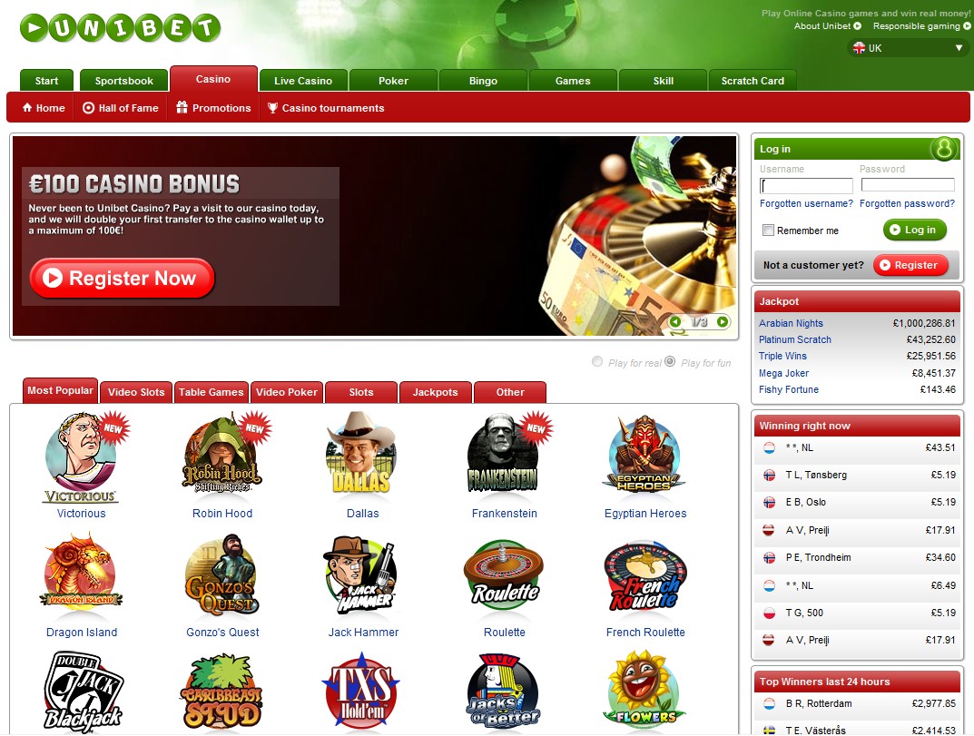 Unibet Casino Homepage